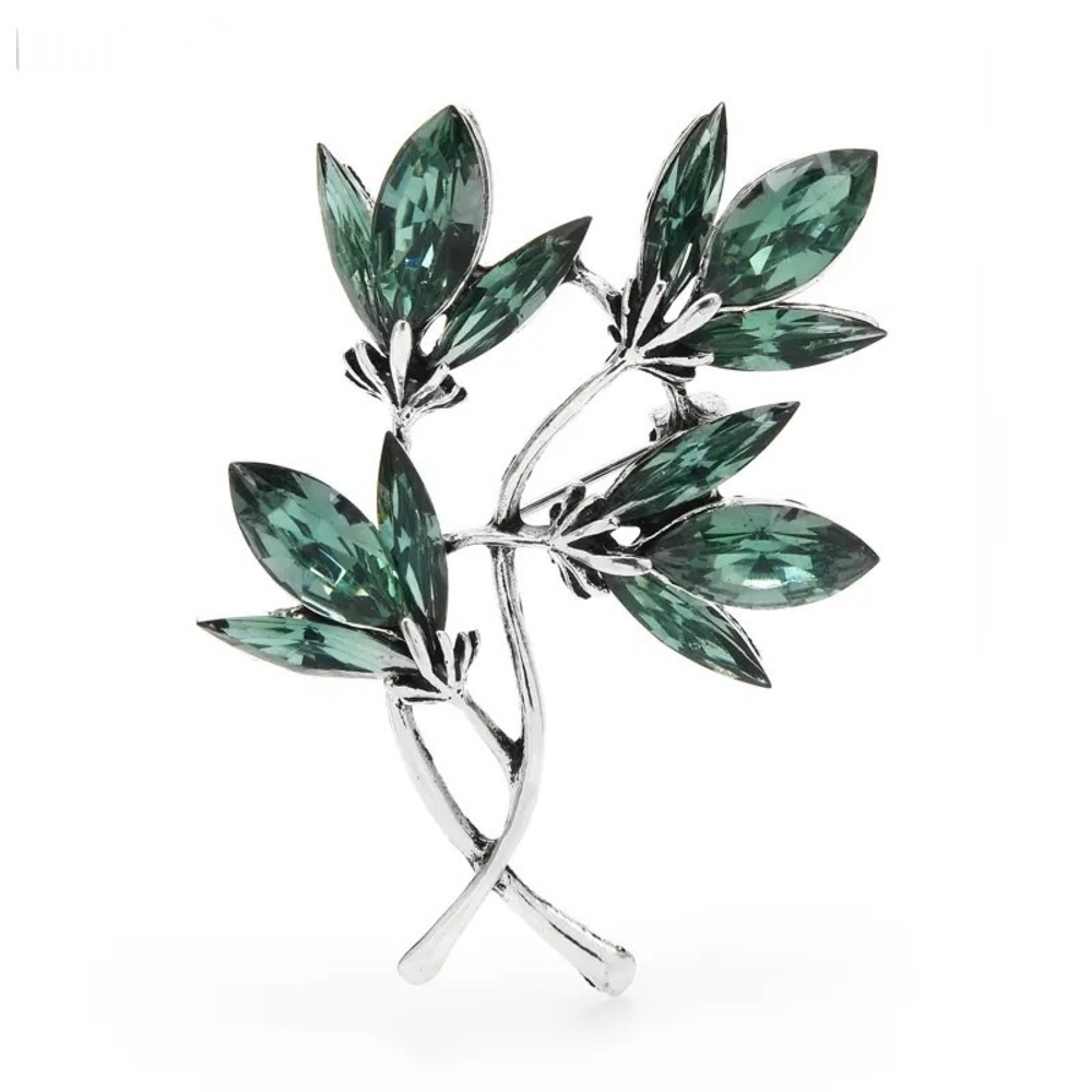 SILVER EMERALD LEAFS 🍃 BROOCH/PIN